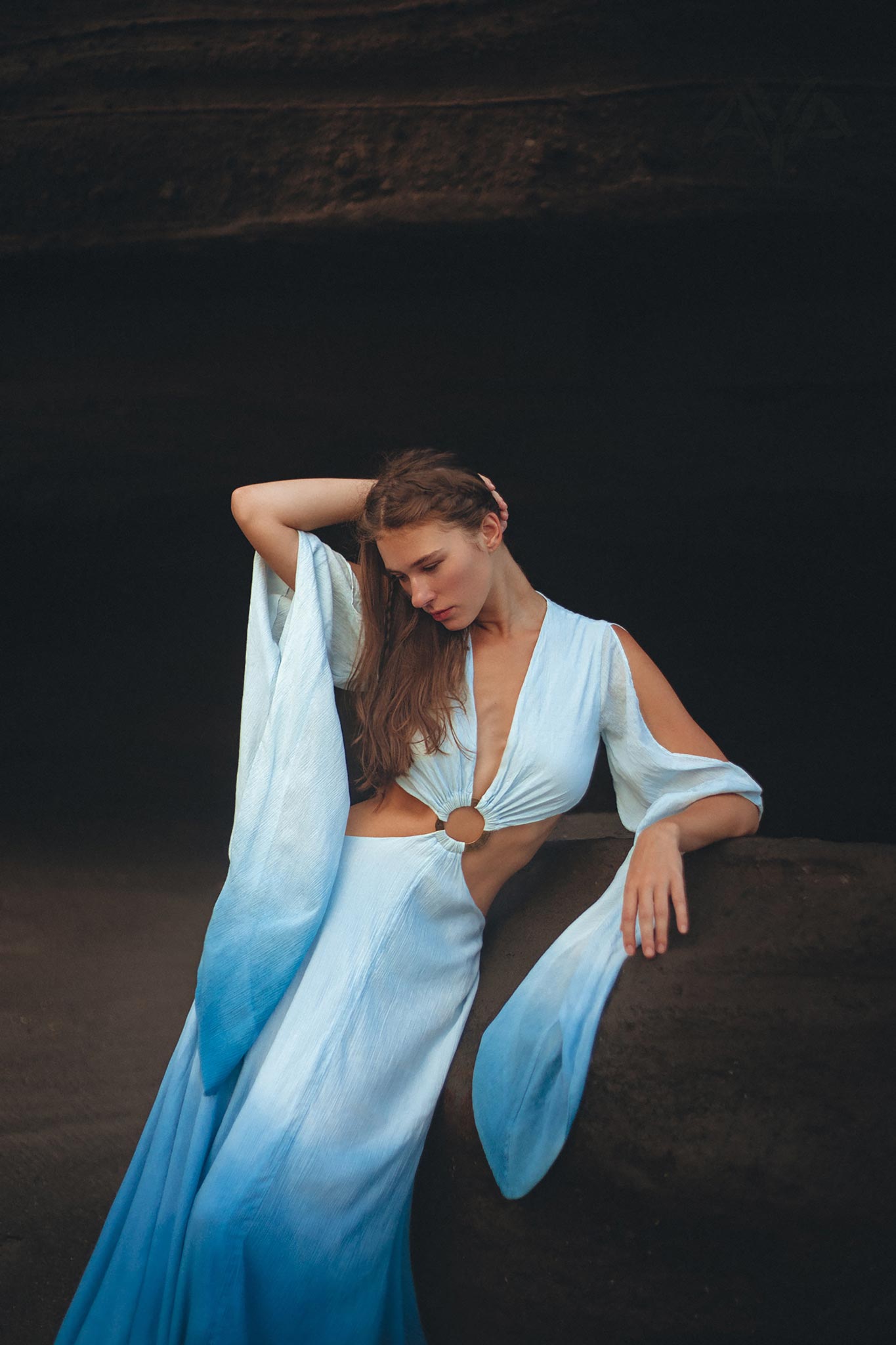 Ombré Sky Blue Organic Wedding Boho Dress for Women - AYA SW IDR