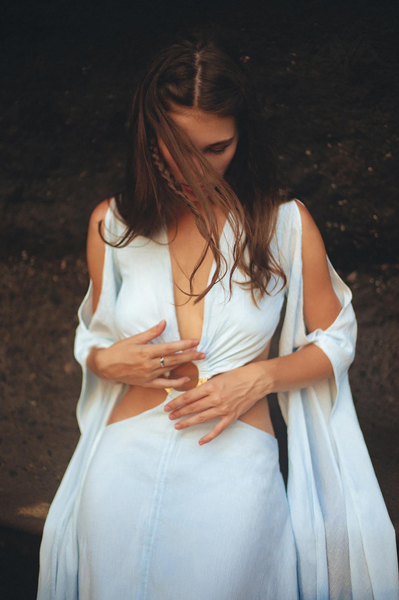 Ombré Sky Blue Organic Wedding Boho Dress for Women - AYA SW IDR