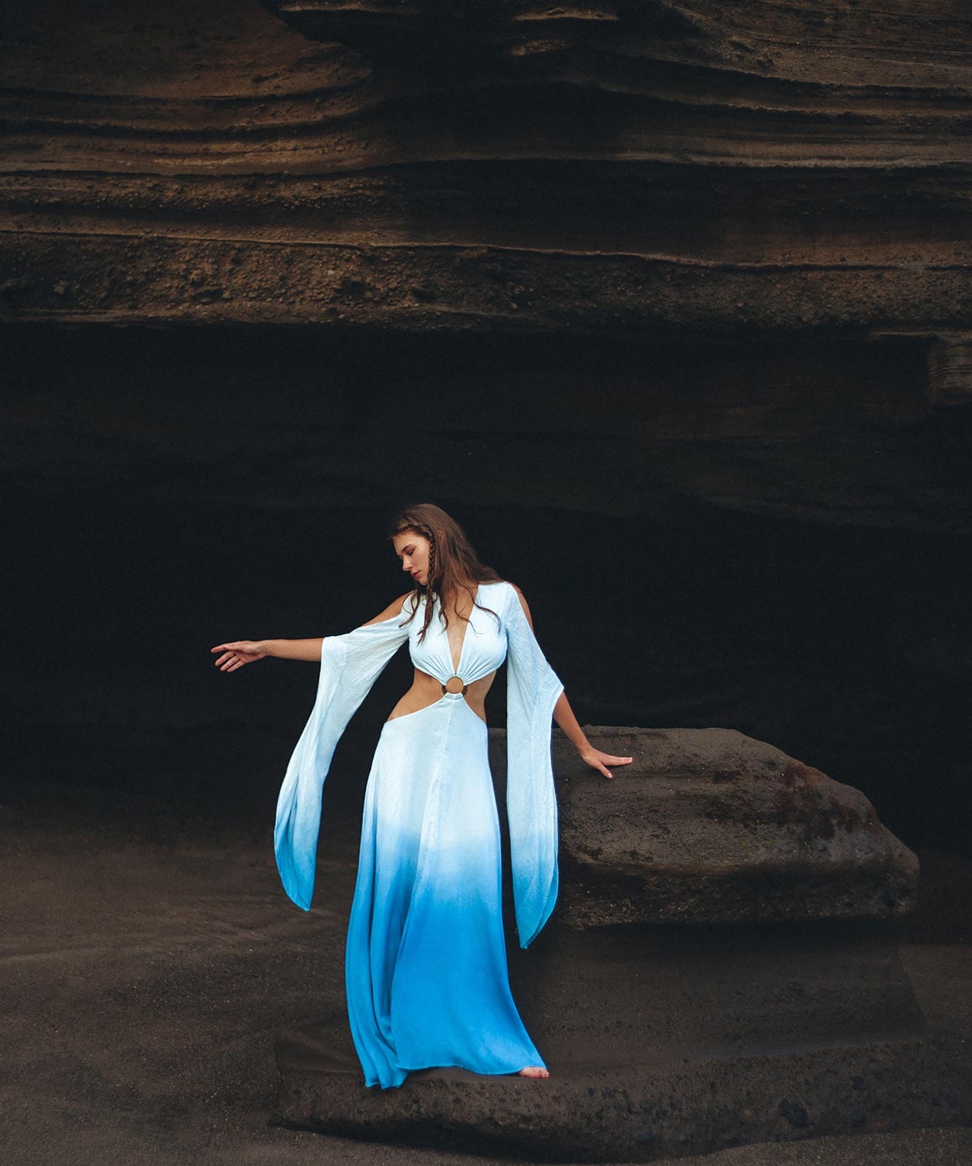 Ombré Sky Blue Organic Wedding Boho Dress for Women - AYA SW IDR