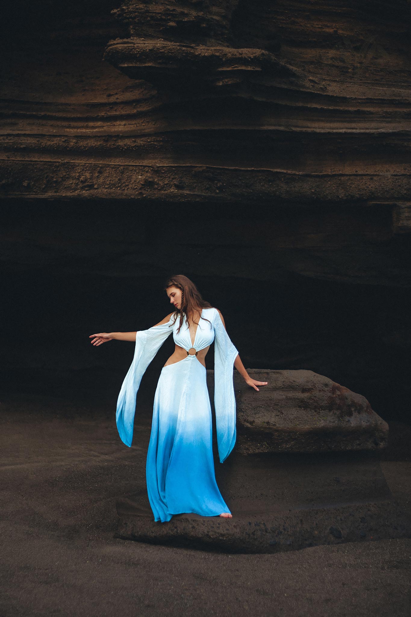 Ombré Sky Blue Organic Wedding Boho Dress for Women - AYA SW IDR