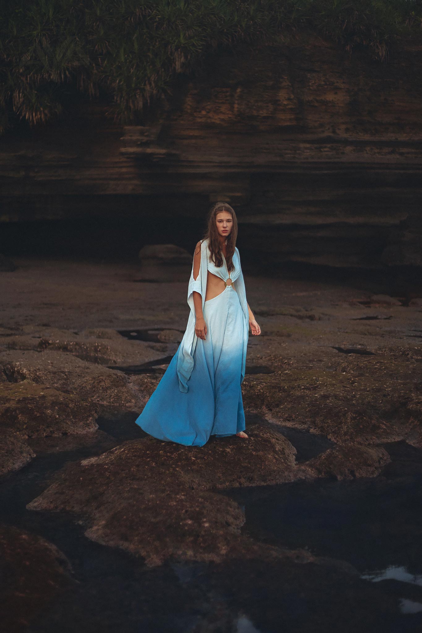 Ombré Sky Blue Organic Wedding Boho Dress for Women - AYA SW IDR