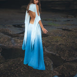 Ombré Sky Blue Organic Wedding Boho Dress for Women - AYA SW IDR