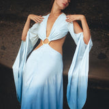Ombré Sky Blue Organic Wedding Boho Dress for Women - AYA SW IDR