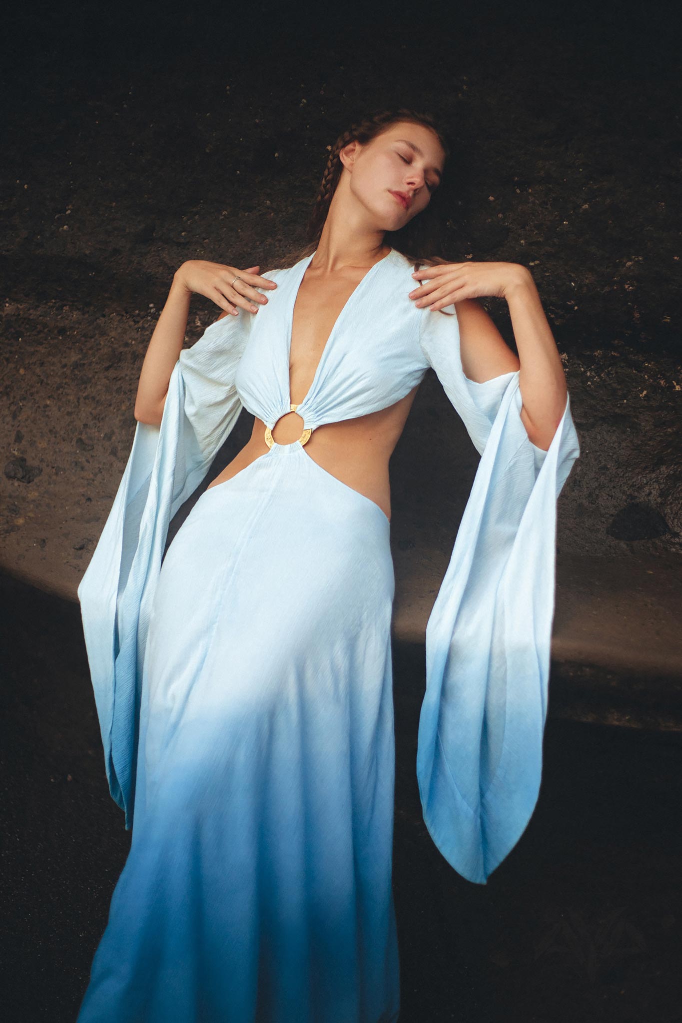 Ombré Sky Blue Organic Wedding Boho Dress for Women - AYA SW IDR
