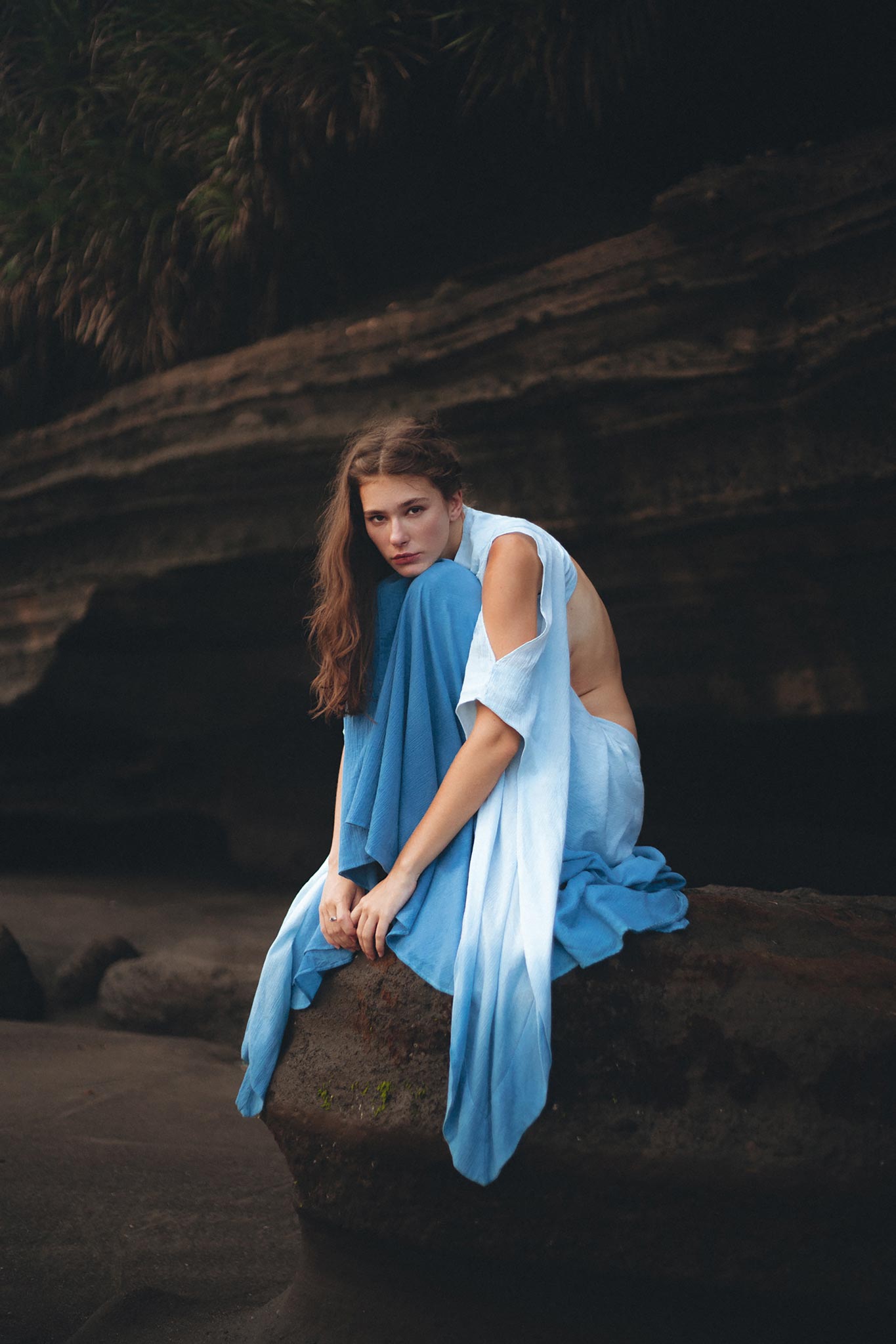 Ombré Sky Blue Organic Wedding Boho Dress for Women - AYA SW IDR