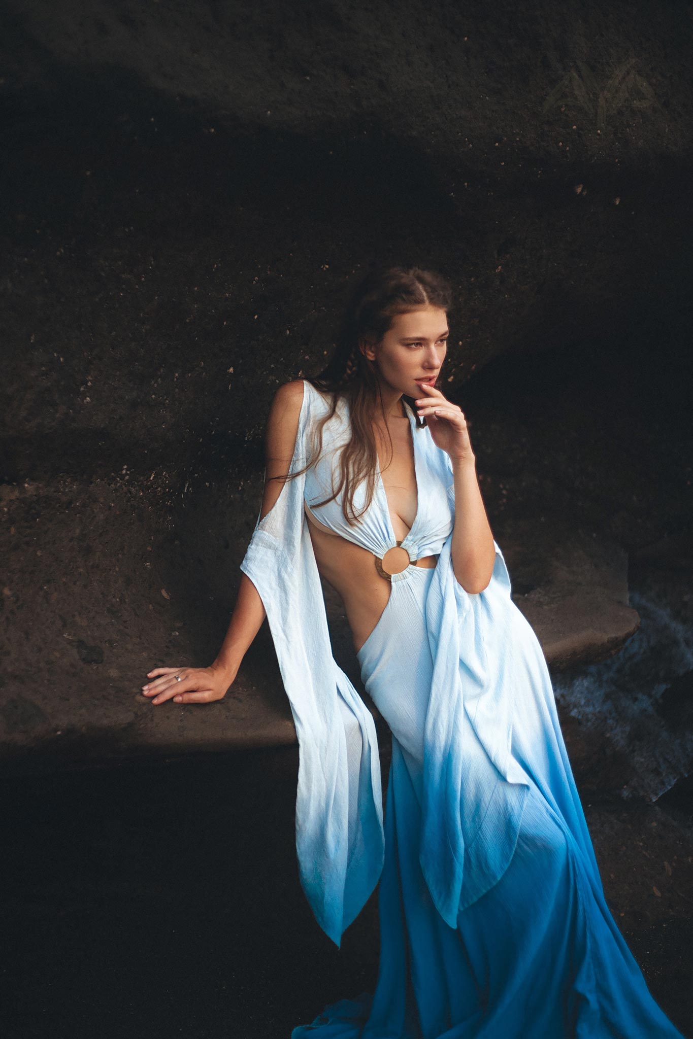 Ombré Sky Blue Organic Wedding Boho Dress for Women - AYA SW IDR
