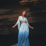Ombré Sky Blue Organic Wedding Boho Dress for Women - AYA SW IDR