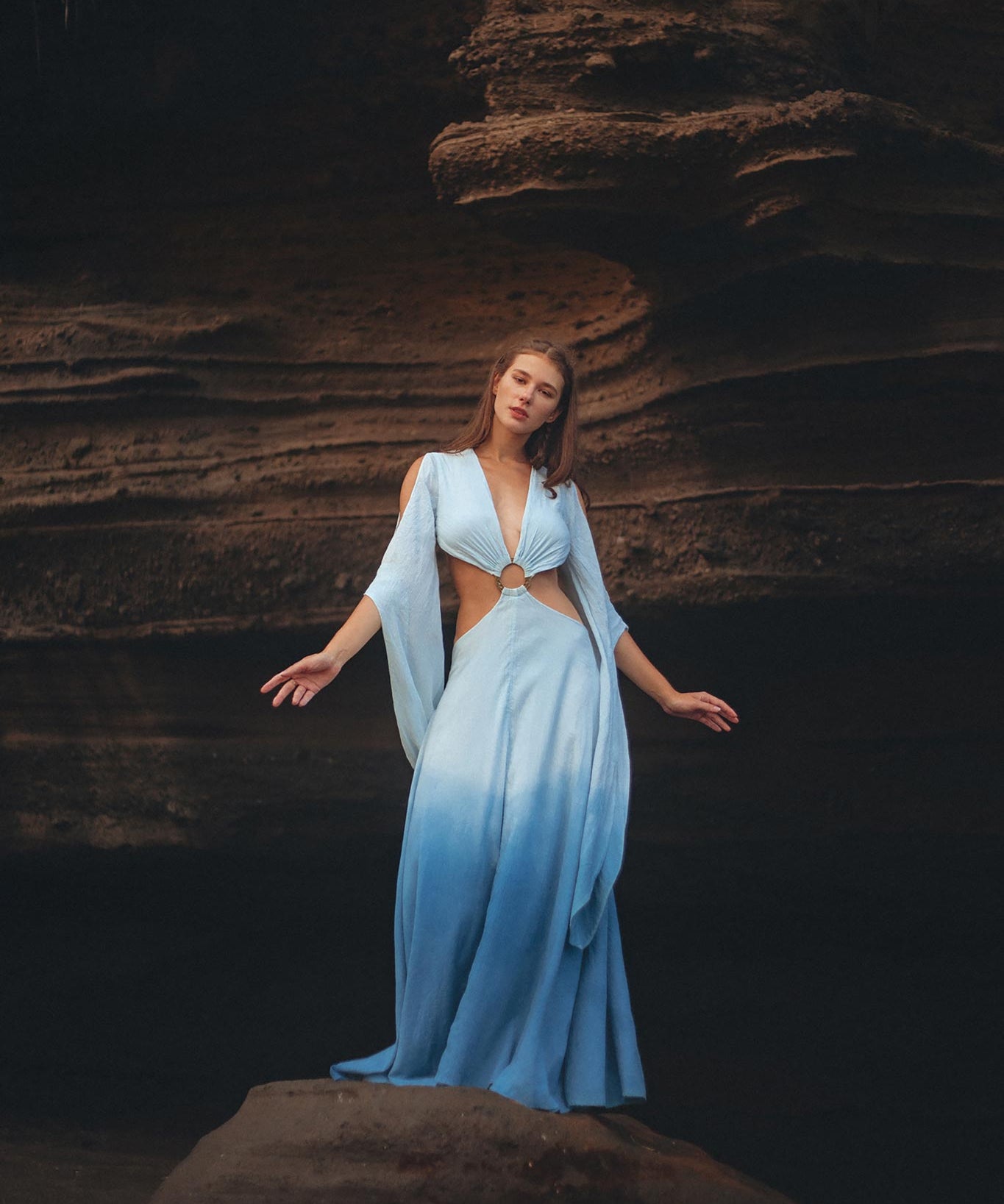 Ombré Sky Blue Organic Wedding Boho Dress for Women - AYA SW IDR