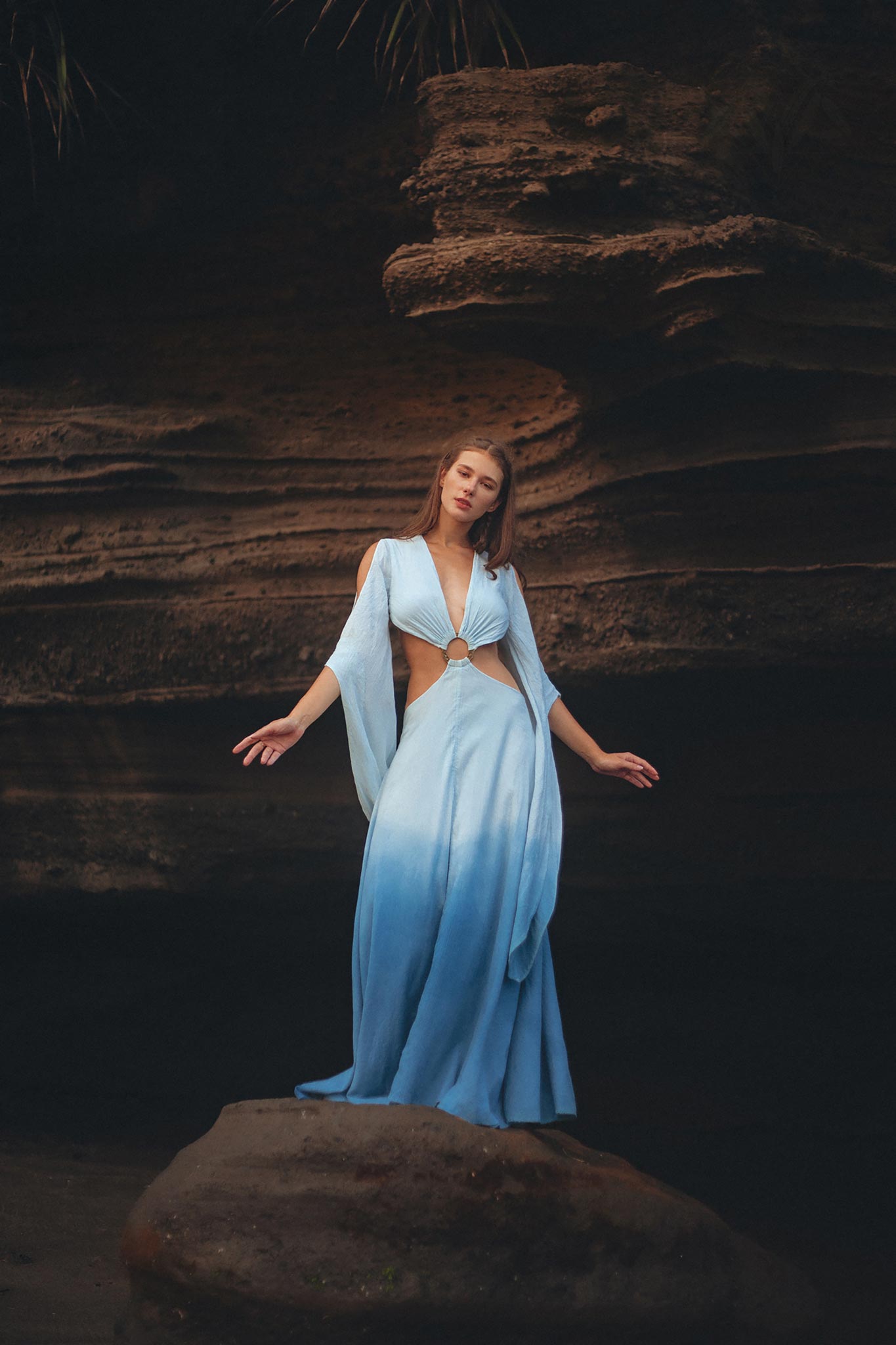 Ombré Sky Blue Organic Wedding Boho Dress for Women - AYA SW IDR