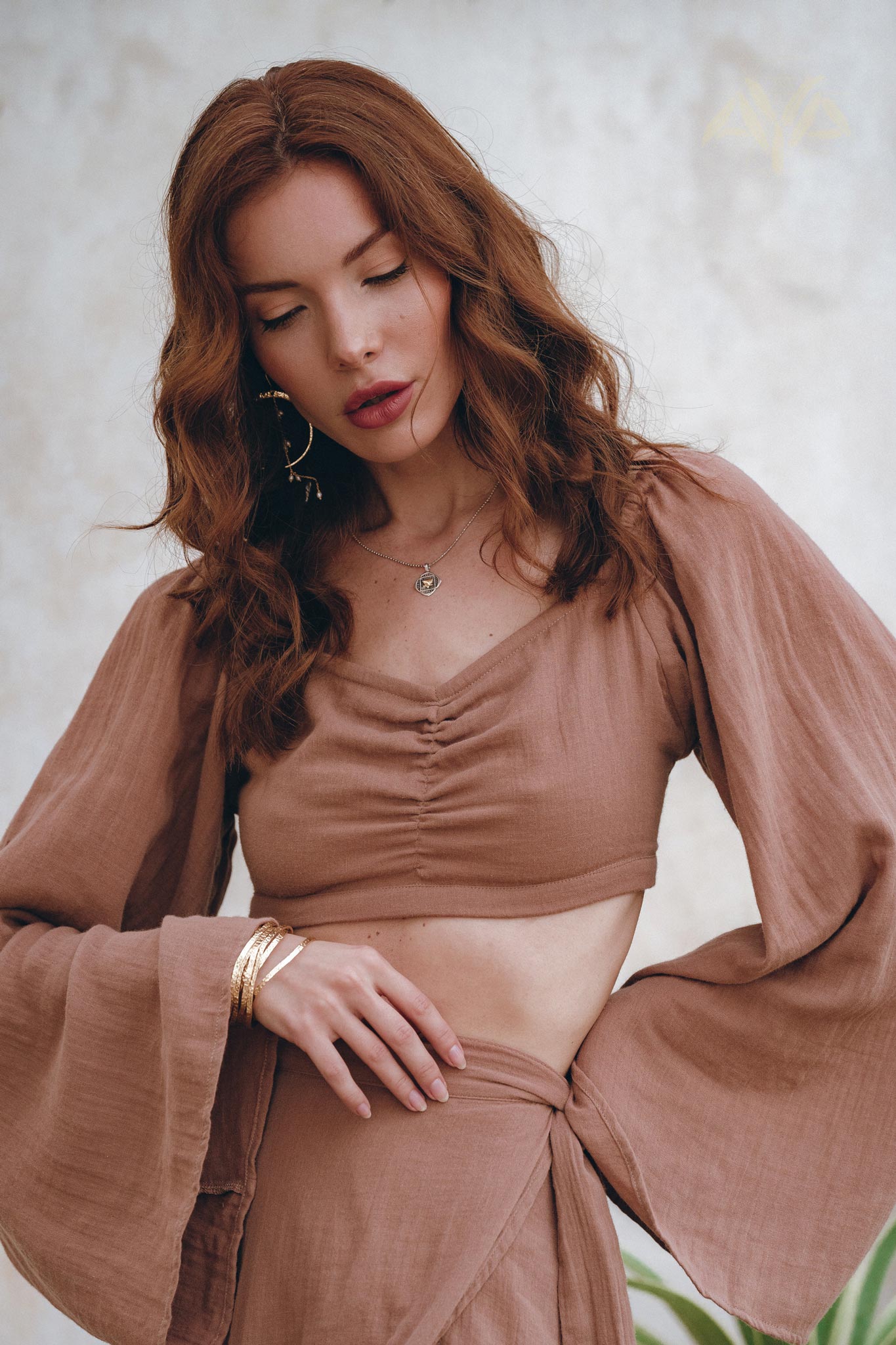 Open Belly Matching Top and Skirt • Latte Tank Top and Maxi Skirt - AYA SW IDR