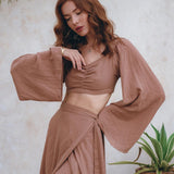 Open Belly Matching Top and Skirt • Latte Tank Top and Maxi Skirt - AYA SW IDR