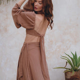 Open Belly Matching Top and Skirt • Latte Tank Top and Maxi Skirt - AYA SW IDR