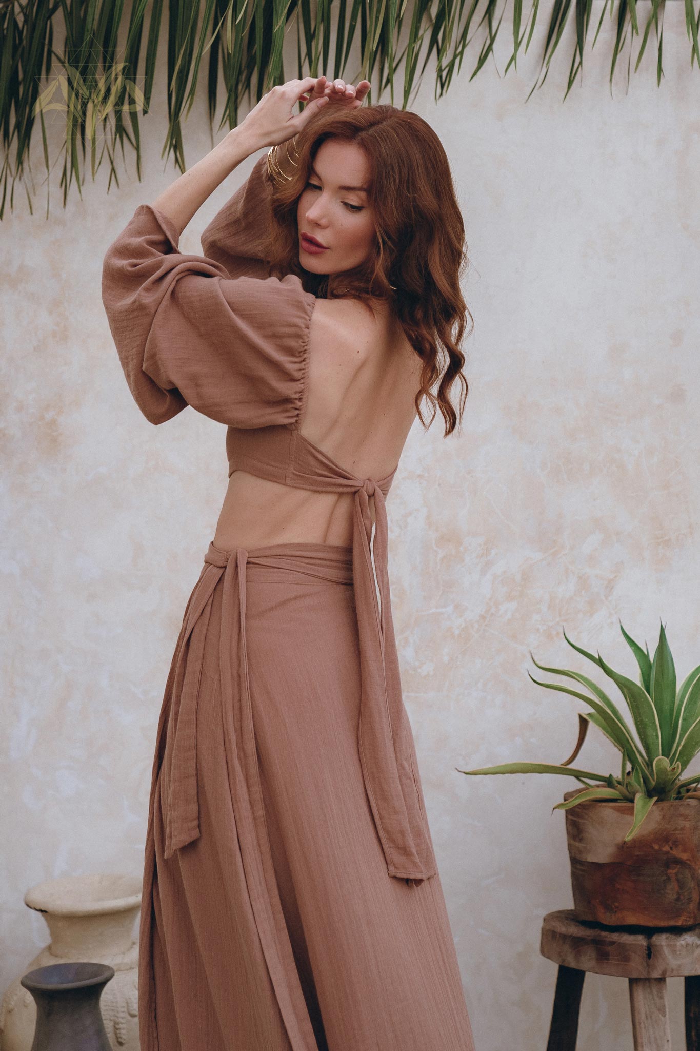 Open Belly Matching Top and Skirt • Latte Tank Top and Maxi Skirt - AYA SW IDR