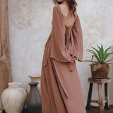 Open Belly Matching Top and Skirt • Latte Tank Top and Maxi Skirt - AYA SW IDR