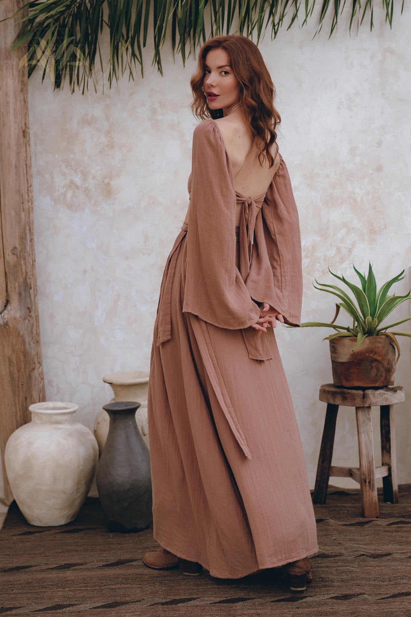 Open Belly Matching Top and Skirt • Latte Tank Top and Maxi Skirt - AYA SW IDR