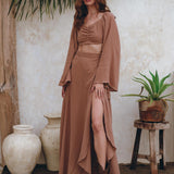 Open Belly Matching Top and Skirt • Latte Tank Top and Maxi Skirt - AYA SW IDR