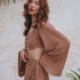 Open Belly Matching Top and Skirt • Latte Tank Top and Maxi Skirt - AYA SW IDR