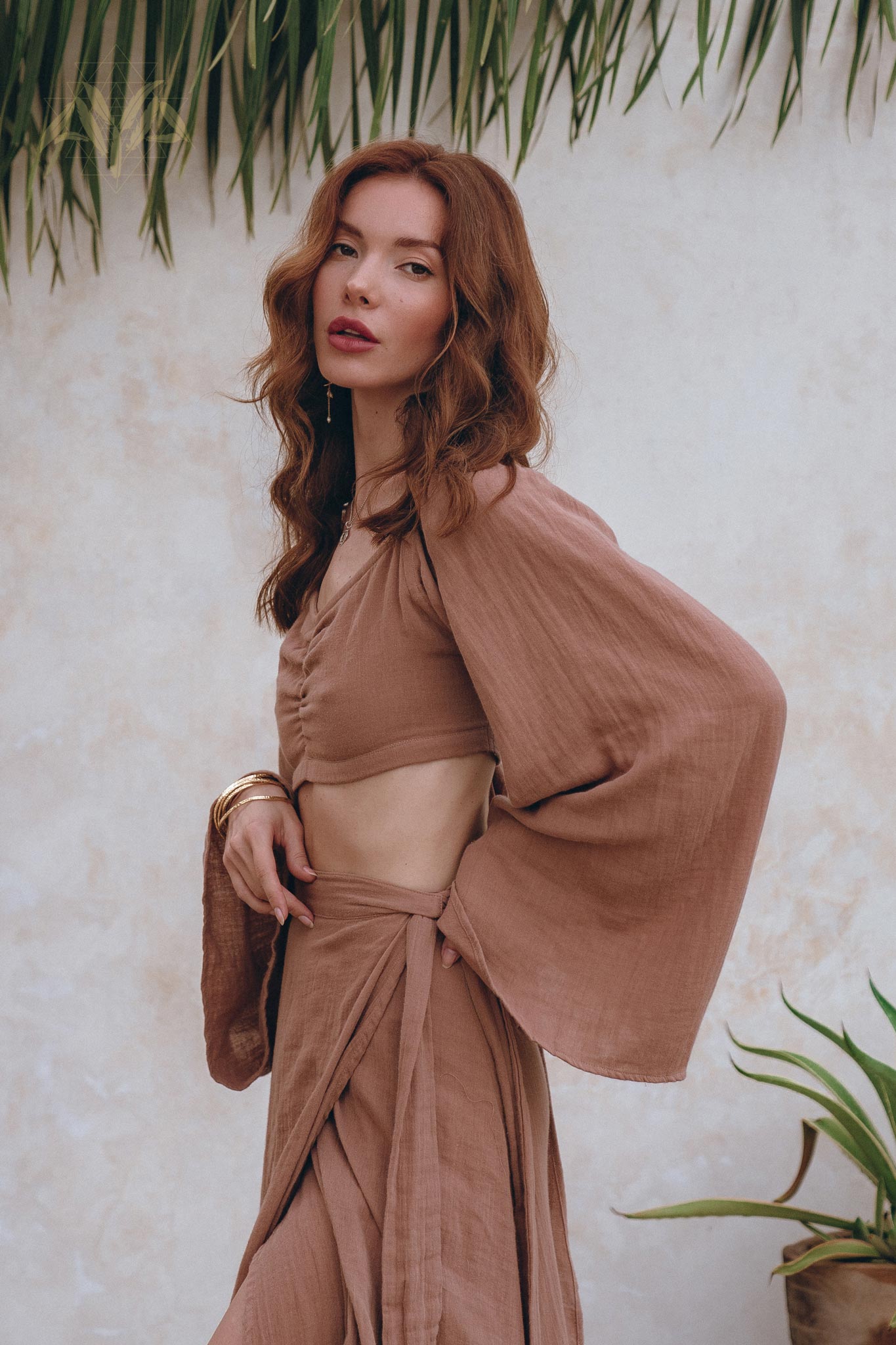 Open Belly Matching Top and Skirt • Latte Tank Top and Maxi Skirt - AYA SW IDR