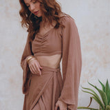 Open Belly Matching Top and Skirt • Latte Tank Top and Maxi Skirt - AYA SW IDR