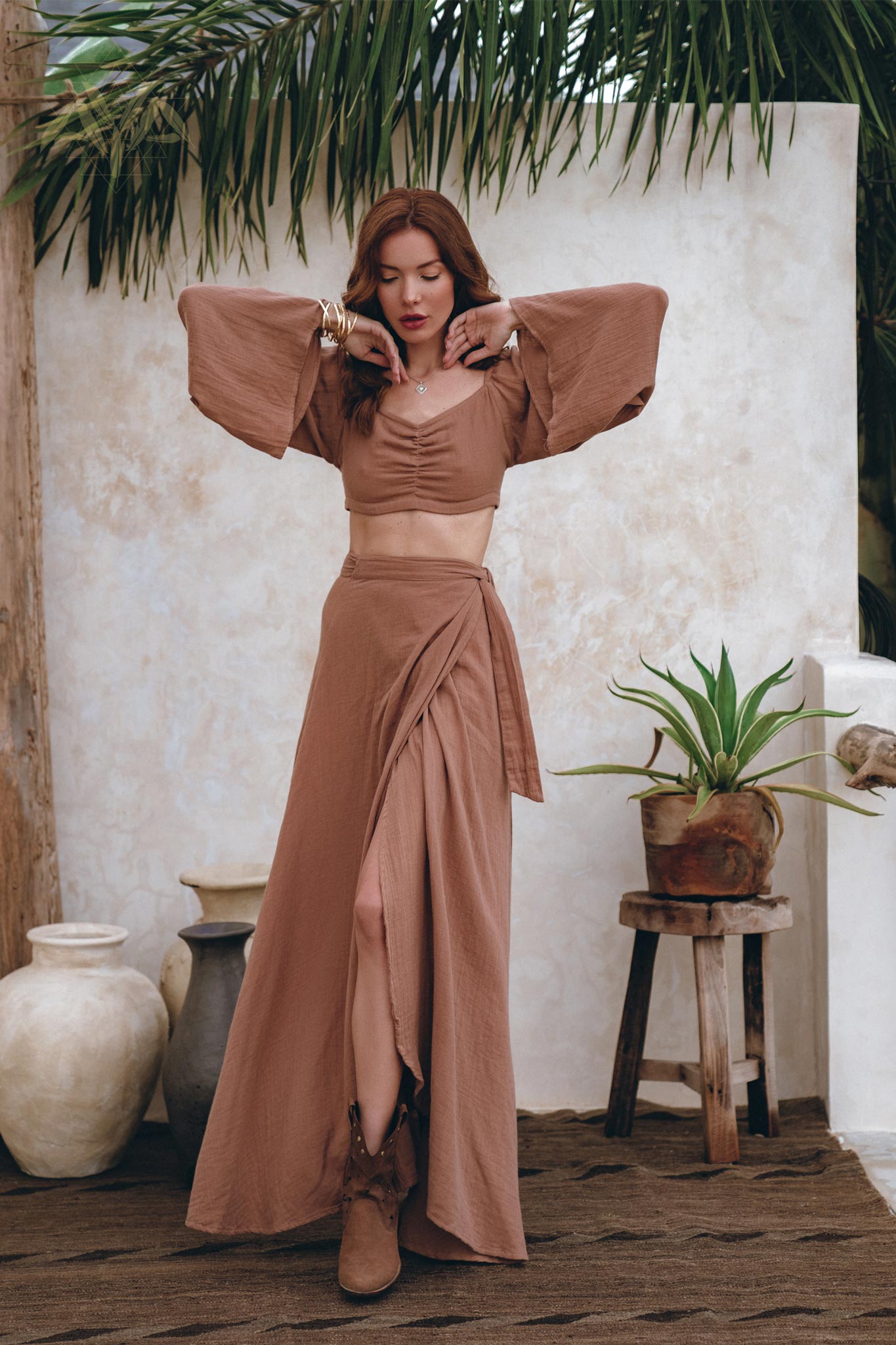 Open Belly Matching Top and Skirt • Latte Tank Top and Maxi Skirt - AYA SW IDR