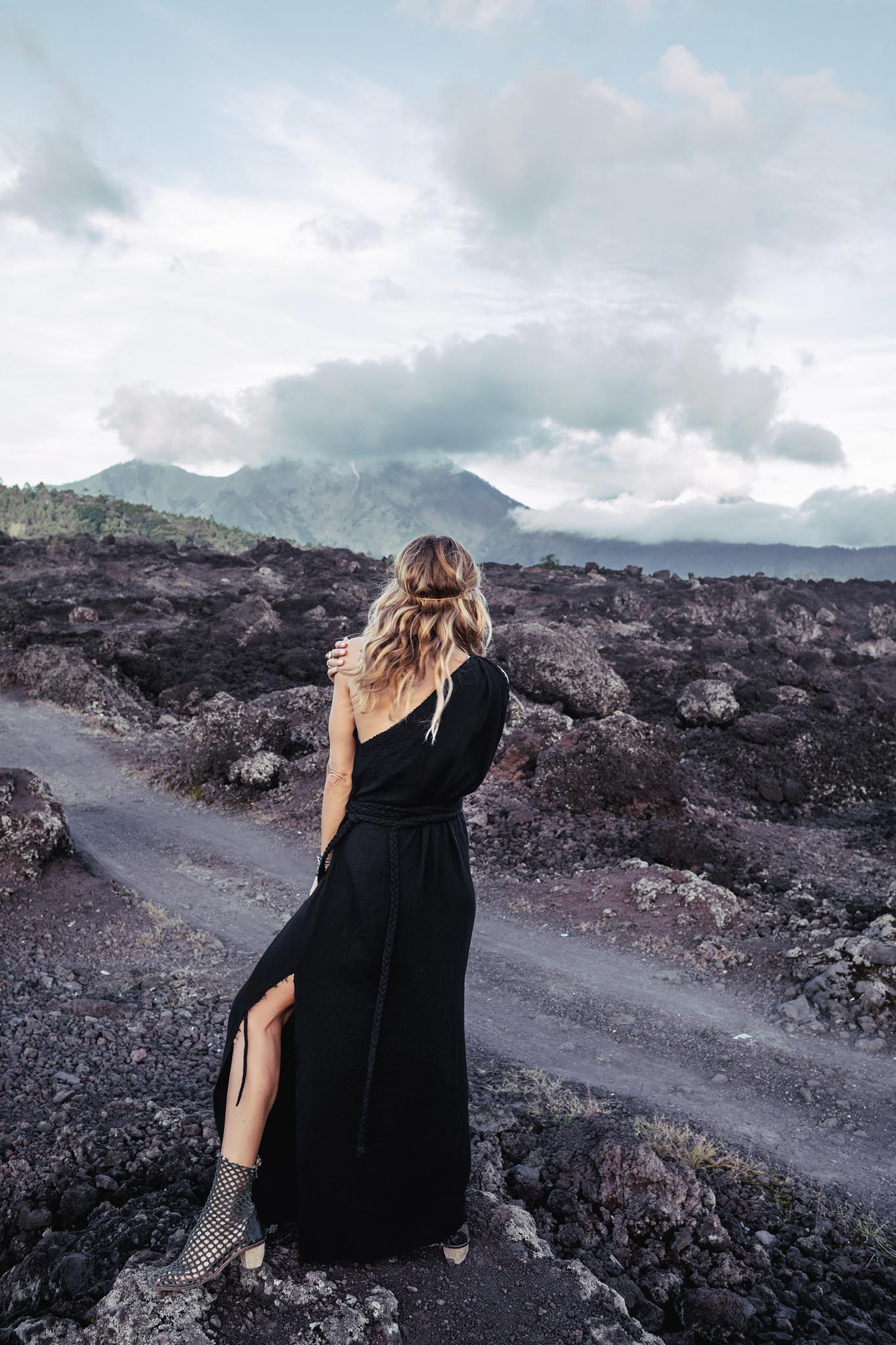 Organic Black Boho One Shoulder Dress • Black Wedding Dress - AYA SW IDR