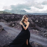 Organic Black Boho One Shoulder Dress • Black Wedding Dress - AYA SW IDR