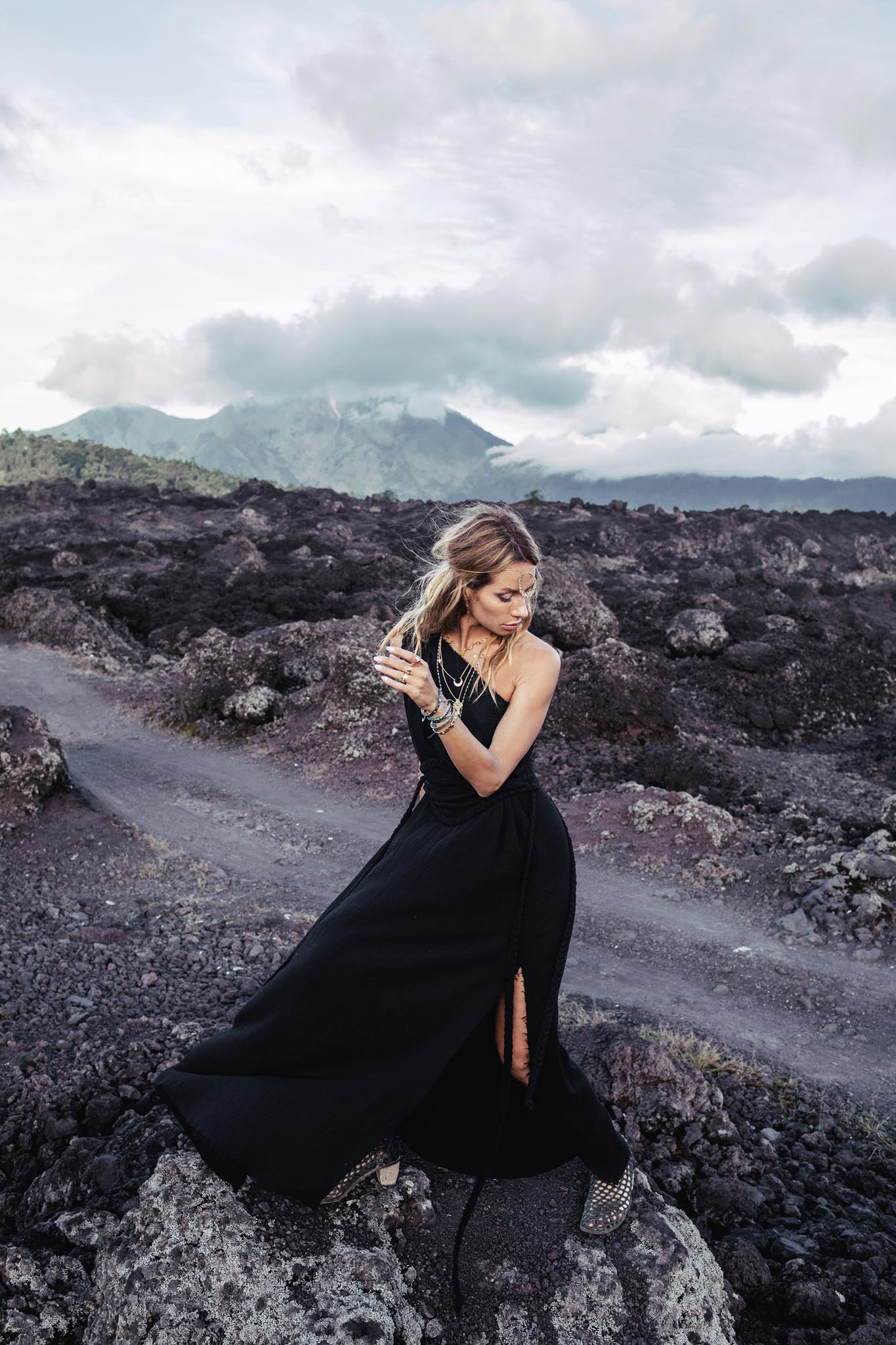 Organic Black Boho One Shoulder Dress • Black Wedding Dress - AYA SW IDR