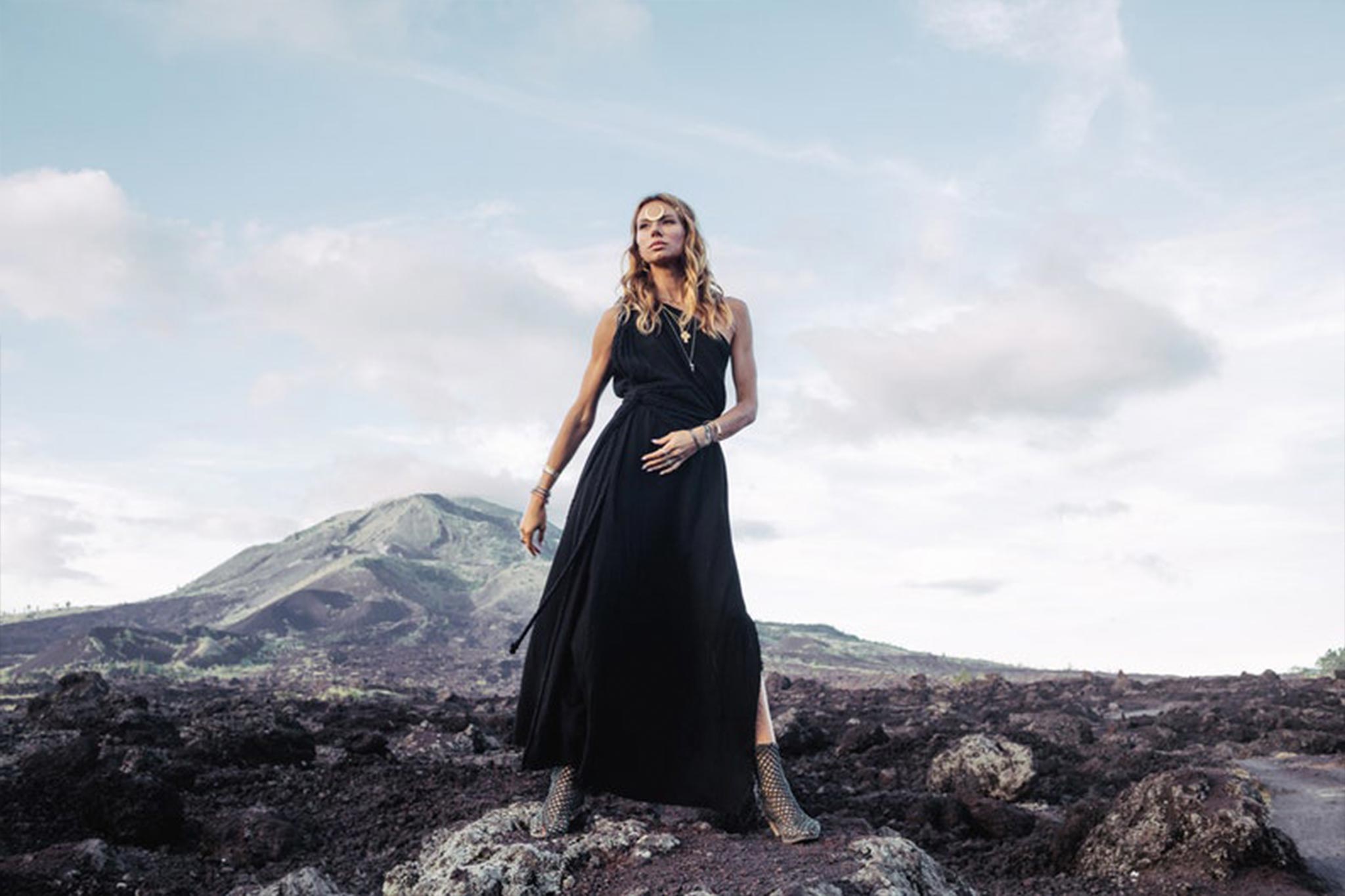 Organic Black Boho One Shoulder Dress • Black Wedding Dress - AYA SW IDR