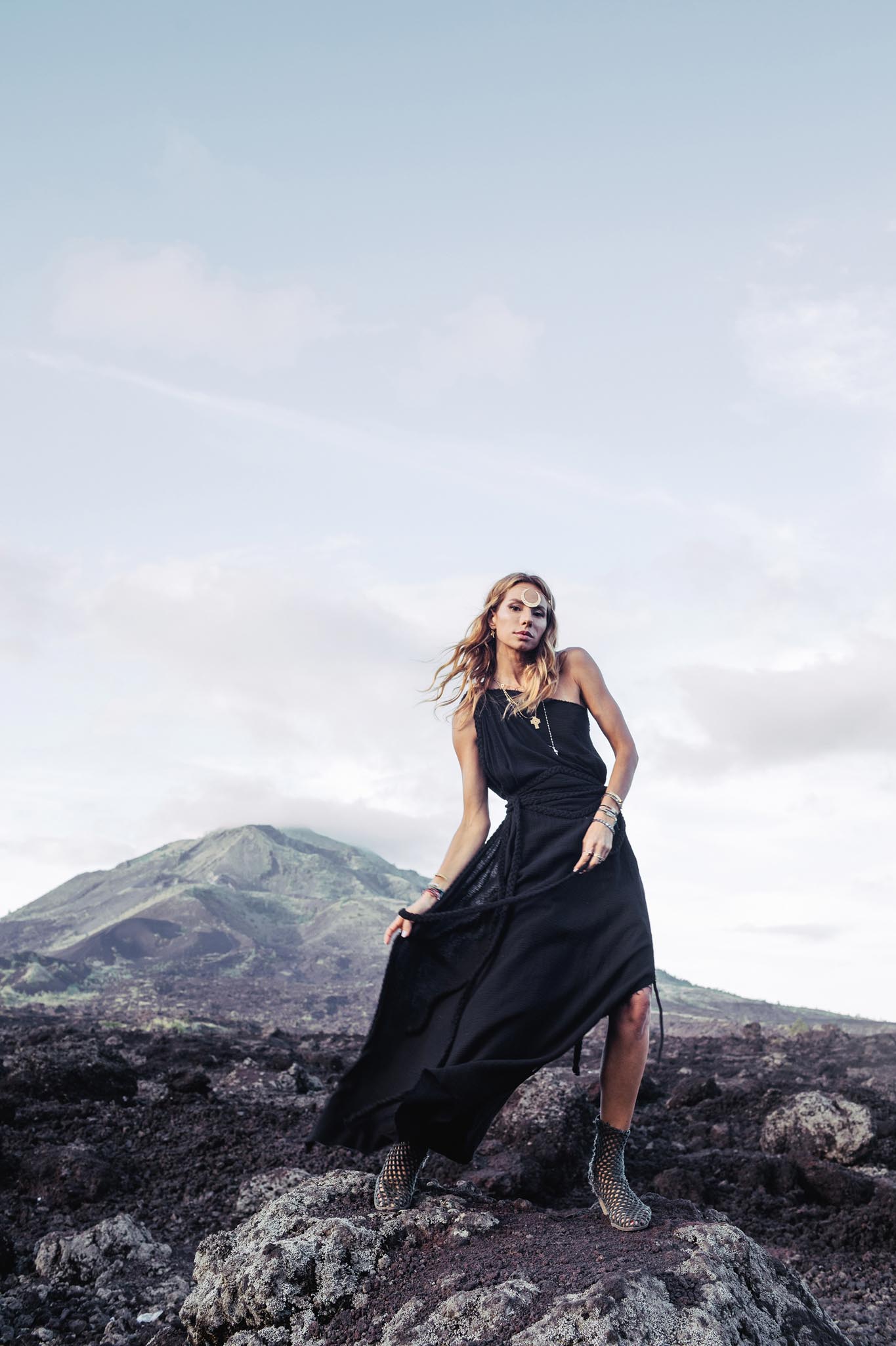 Organic Black Boho One Shoulder Dress • Black Wedding Dress - AYA SW IDR