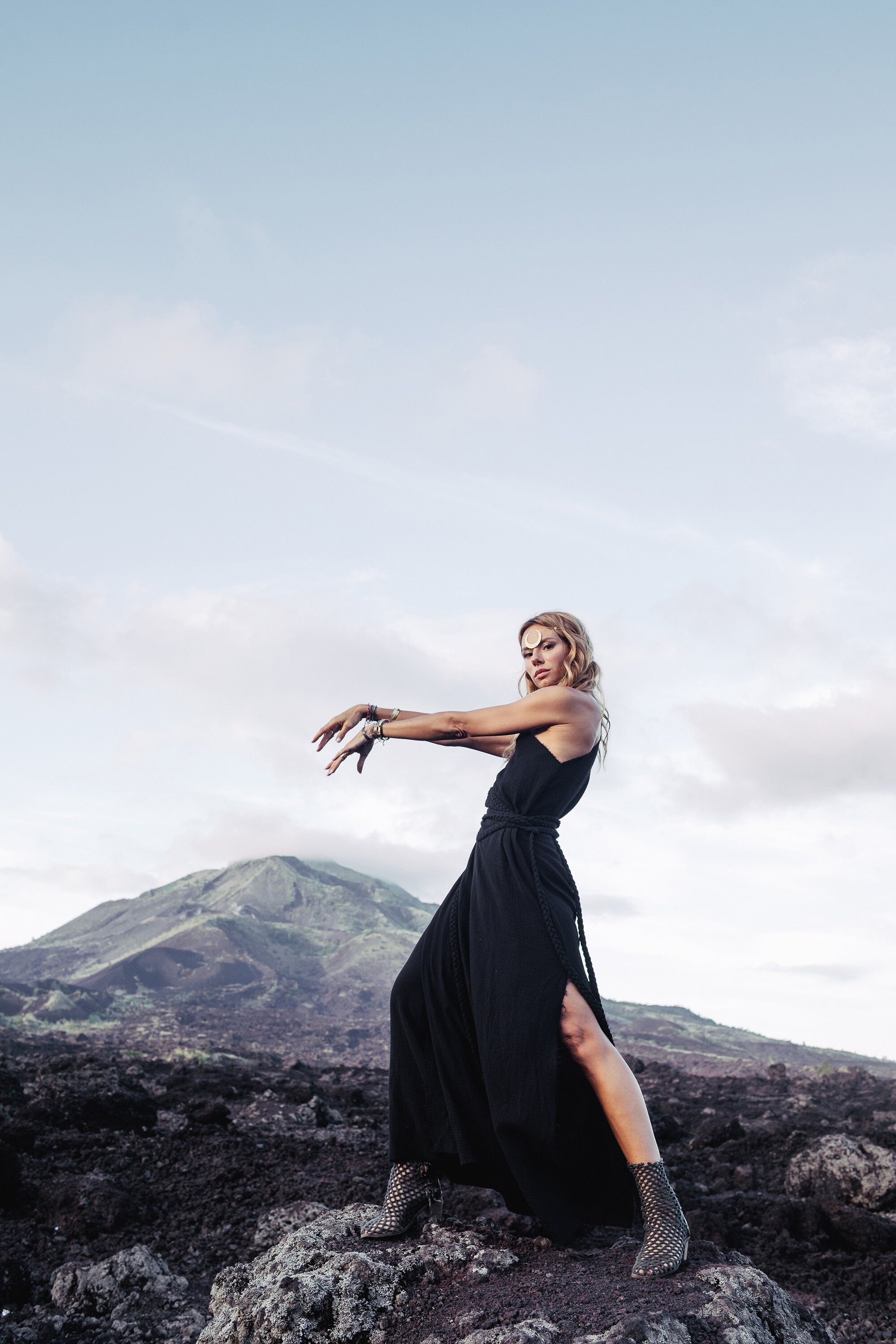 Organic Black Boho One Shoulder Dress • Black Wedding Dress - AYA SW IDR
