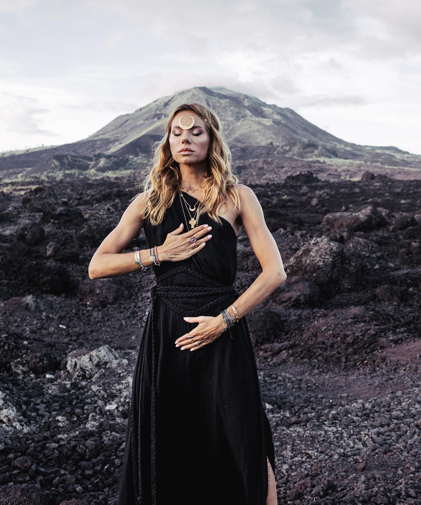 Organic Black Boho One Shoulder Dress • Black Wedding Dress - AYA SW IDR