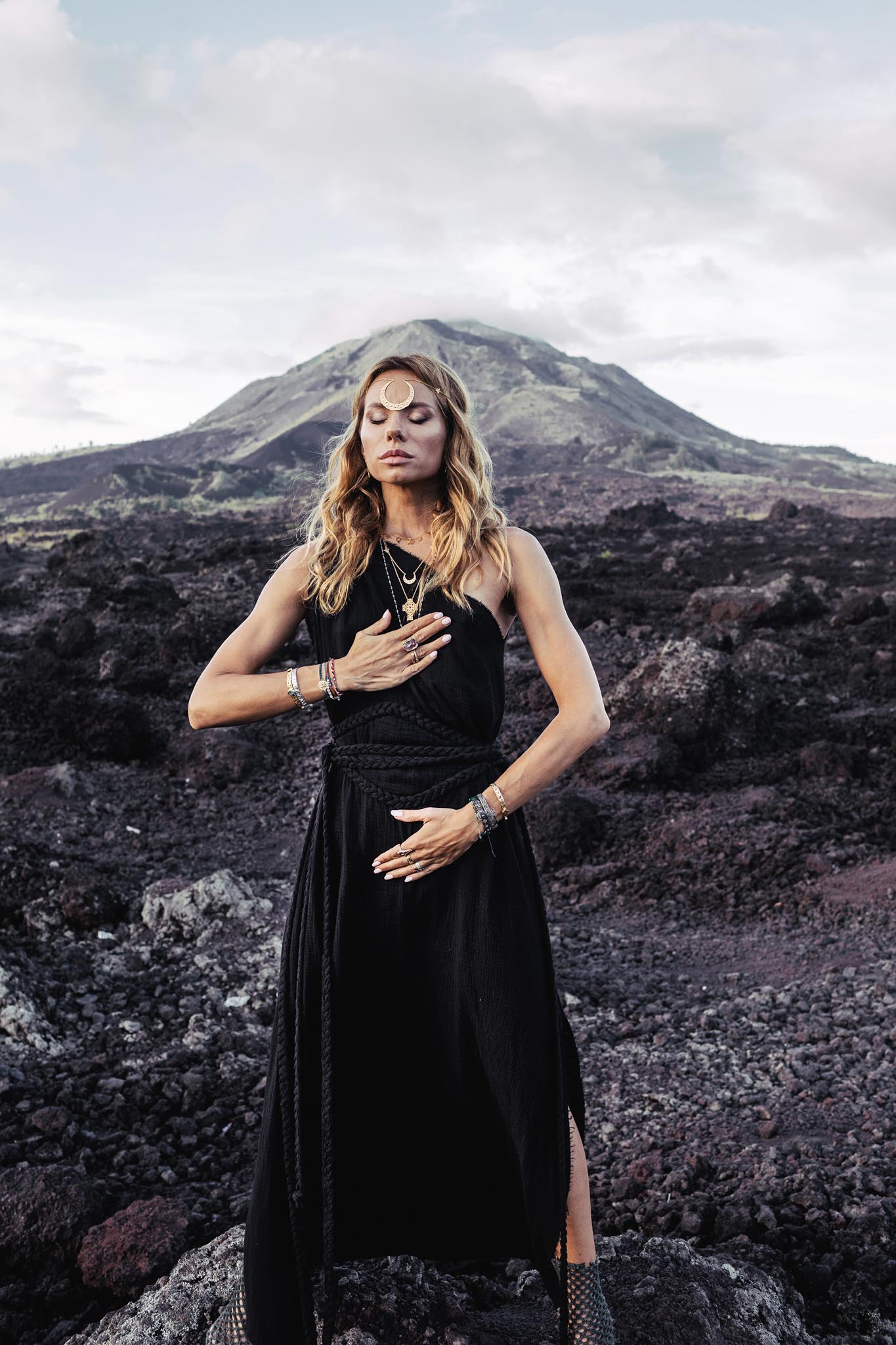 Organic Black Boho One Shoulder Dress • Black Wedding Dress - AYA SW IDR
