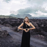 Organic Black Boho One Shoulder Dress • Black Wedding Dress - AYA SW IDR