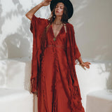 Organic Cotton Poncho • Tribal Kimono Cover Up • Boho Cardigan Women - AYA SW IDR