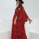 Organic Cotton Poncho • Tribal Kimono Cover Up • Boho Cardigan Women - AYA SW IDR