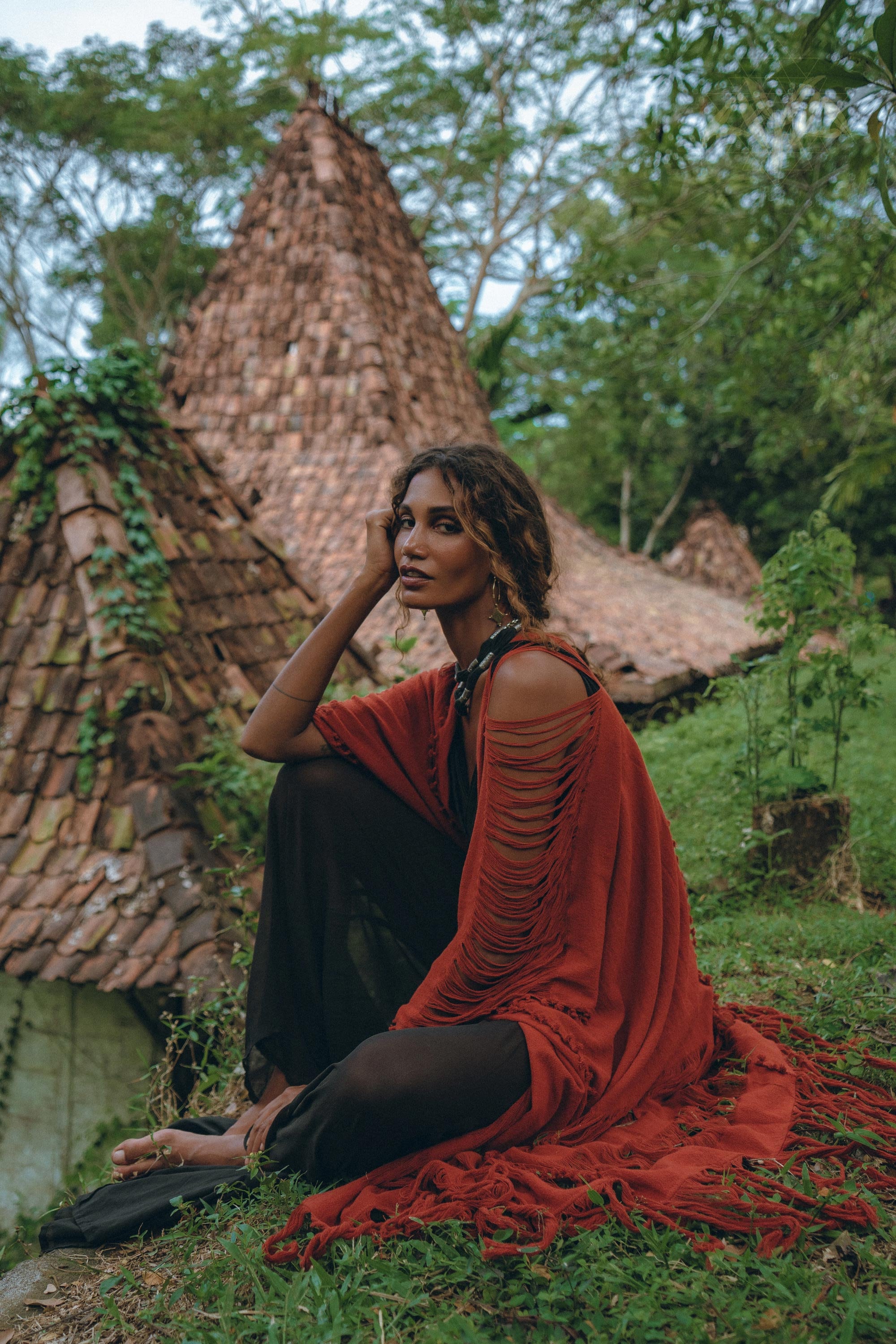 Organic Cotton Poncho • Tribal Kimono Cover Up • Boho Cardigan Women - AYA SW IDR