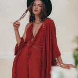 Organic Cotton Poncho • Tribal Kimono Cover Up • Boho Cardigan Women - AYA SW IDR