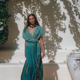 Organic Dress • Boho Wedding Dress • Botanically Dyed Turquoise Dress - AYA SW IDR