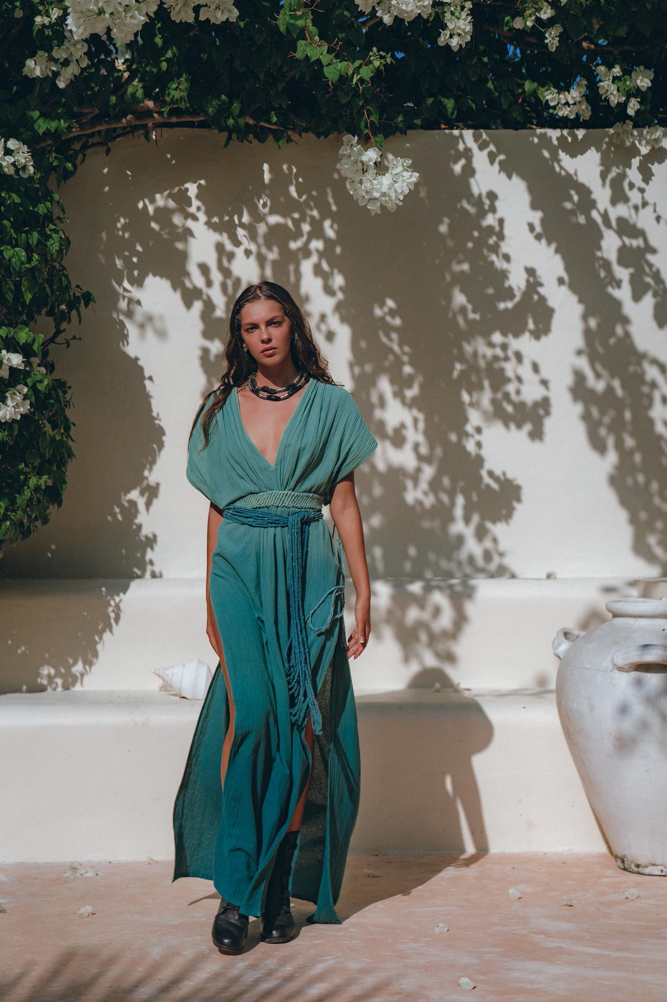 Organic Dress • Boho Wedding Dress • Botanically Dyed Turquoise Dress - AYA SW IDR