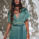Organic Dress • Boho Wedding Dress • Botanically Dyed Turquoise Dress - AYA SW IDR