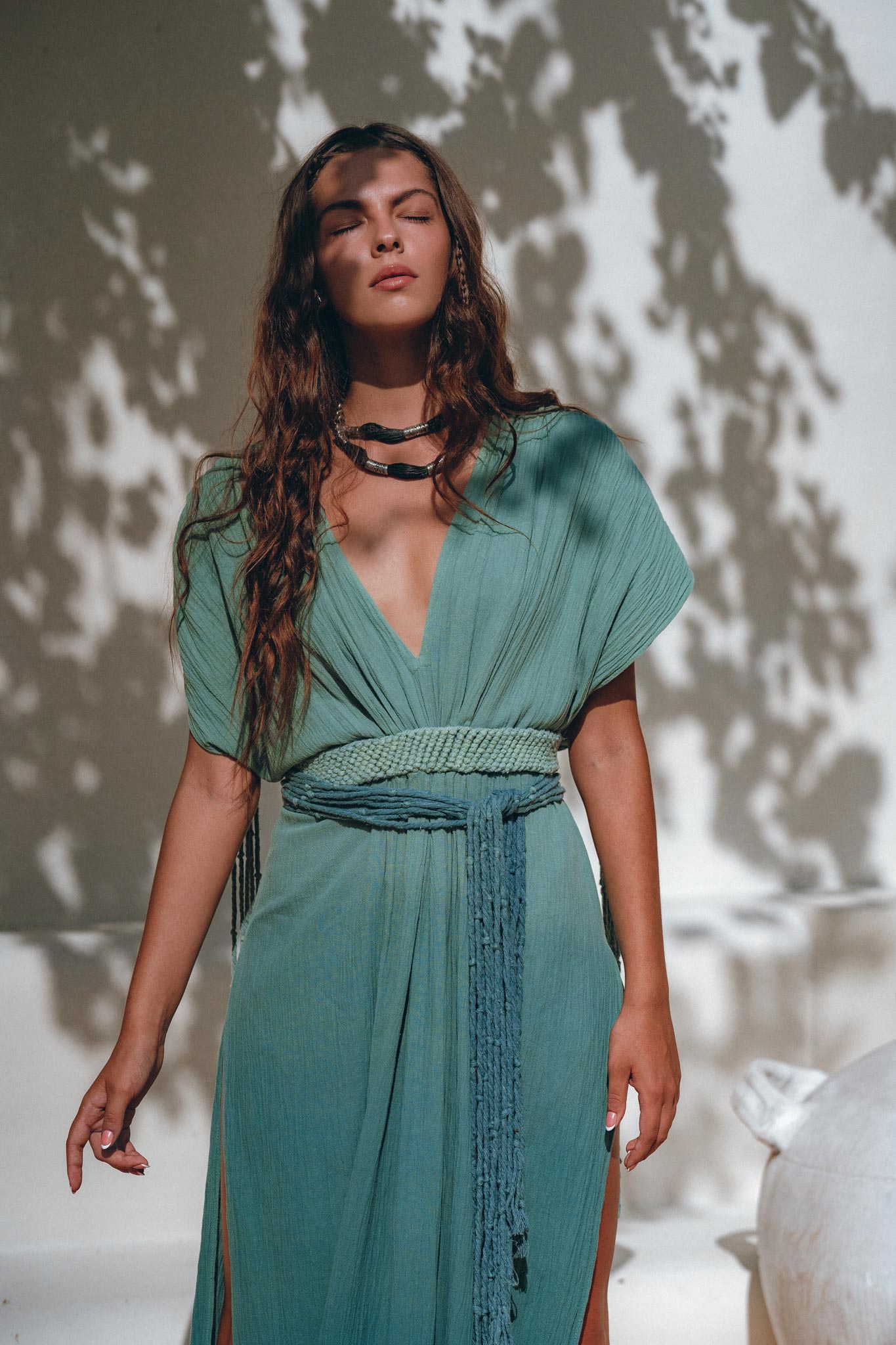 Organic Dress • Boho Wedding Dress • Botanically Dyed Turquoise Dress - AYA SW IDR