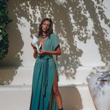 Organic Dress • Boho Wedding Dress • Botanically Dyed Turquoise Dress - AYA SW IDR