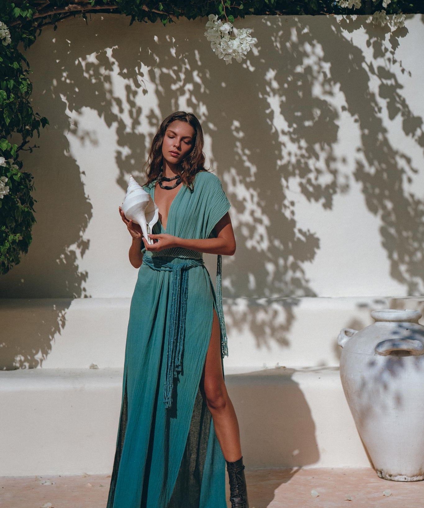 Organic Dress • Boho Wedding Dress • Botanically Dyed Turquoise Dress - AYA SW IDR