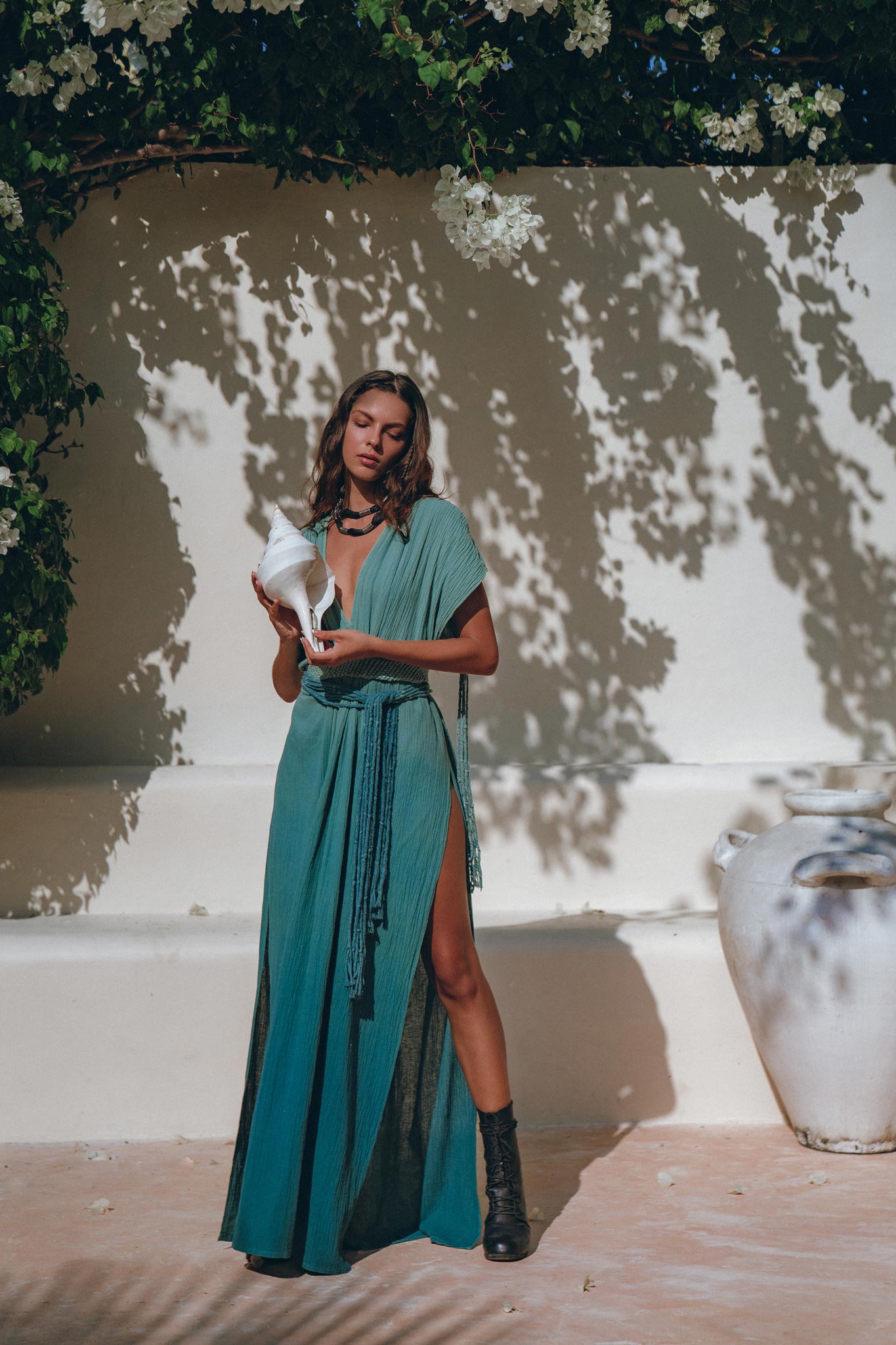 Organic Dress • Boho Wedding Dress • Botanically Dyed Turquoise Dress - AYA SW IDR