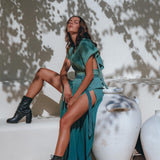 Organic Dress • Boho Wedding Dress • Botanically Dyed Turquoise Dress - AYA SW IDR