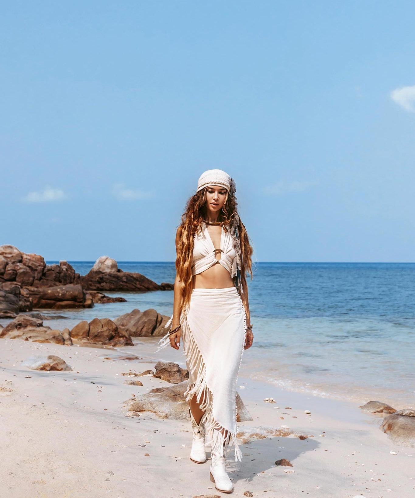 Organic Off - White Boho Top • Tank Crop Top with Handmade Knots - AYA SW IDR