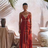 Organic Red Cotton Maxi Dress • Sleeveless Hand Embroidered Dress - AYA SW IDR