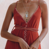 Organic Red Cotton Maxi Dress • Sleeveless Hand Embroidered Dress - AYA SW IDR