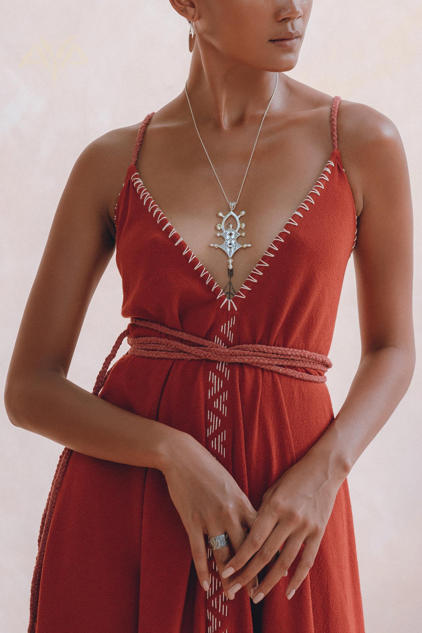 Organic Red Cotton Maxi Dress • Sleeveless Hand Embroidered Dress - AYA SW IDR