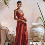 Organic Red Cotton Maxi Dress • Sleeveless Hand Embroidered Dress - AYA SW IDR